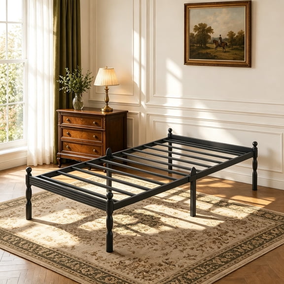 Apextella 18 in Twin Heavy Duty Metal Platform Bed Frame, Anti-Slip, No Box Spring Needed, Underbed Storage, Black