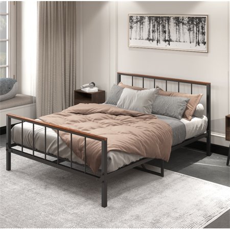 Metal Platform Bed frame with Headboard and Footboard, Heavy Duty Platform Bed Frame with 11.8" Under-Bed Storage, Noise-Free, No Box Spring Needed, Black, Queen