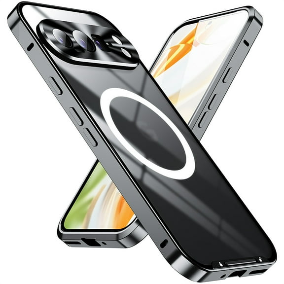 Metal Plating case for Google Pixel 9 Pro XL, Luxury Ultra Thin Compatible with Magsafe Wireless Charging Camera Lens Protection Anti-Drop Frosted Back Panel Cover for Google Pixel 9 Pro XL, Black
