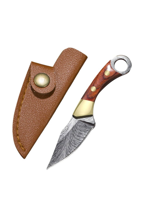 Metal Pocket Carving Knife, Red Wood Handle Keychain Tool, High End Wood Handle Outdoor Tool Keychain, Pocket Hollow Carving Knife for Men, Practical Edc Accessory, by Goohae