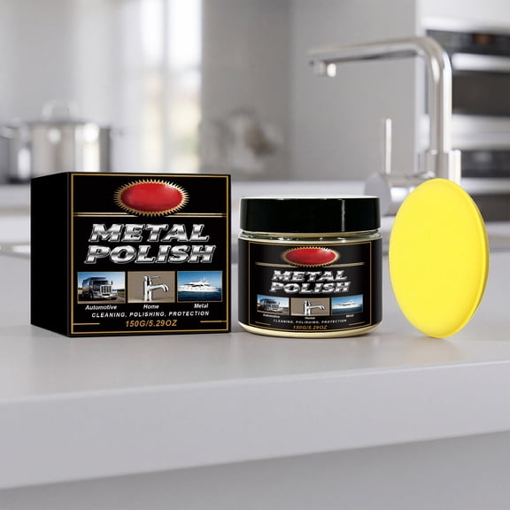 Metal Polish Cream Kit, Rust Oxidation Tarnish Remover Stainless Steel Copper Chrome Cleaner Scratch Repair Shine Restorer for Kitchen Jewelry Car Wheel Metal Care