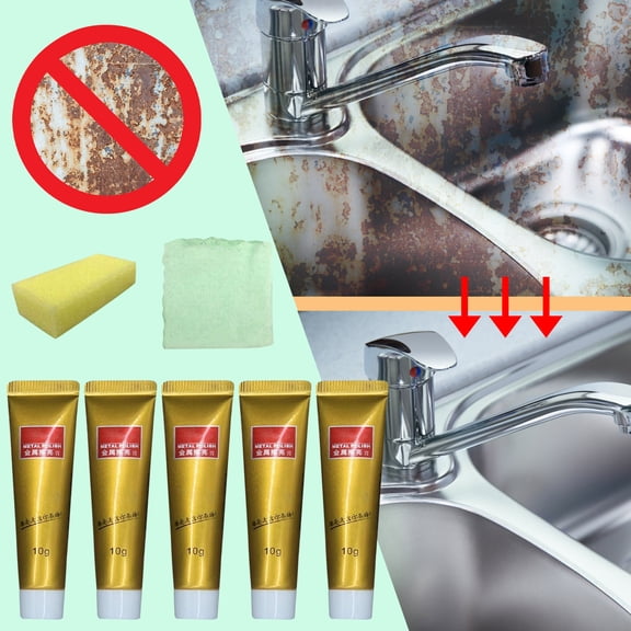 Metal Polish Cream Kit With Sponge And Cloth, Stainless Steel Cleaner Rust Remover Paste For Faucets Sinks Water Bottles Chrome Copper Jewelry And Metal Surface Restoration