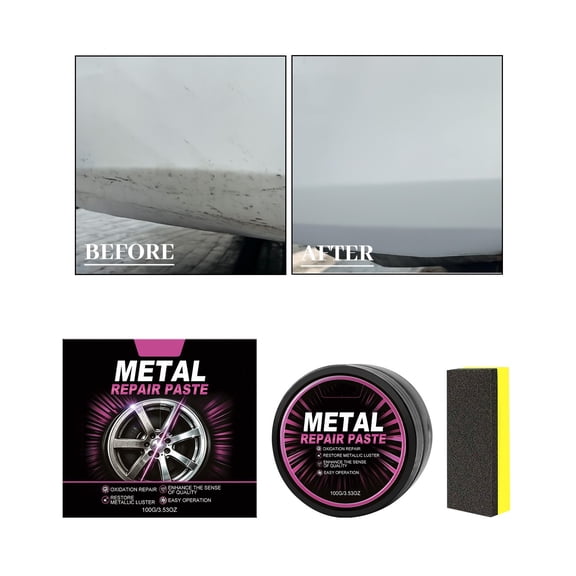 Metal Polish Cream, Rust Removal Cleaner For Car Chrome Parts Wheels And Metal Surfaces, Oxidation Treatment Compound With Sponge For Polishing Brightening And Maintenance Care