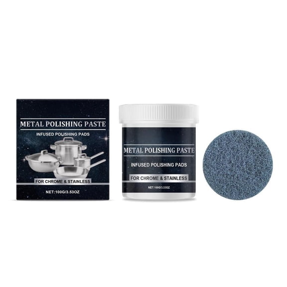 Metal Polishing Compound 100g Stainless Steel Polish Paste with Sponge Pad, Rust Remover & Oxidization Cleaner for Copper, Brass Restores Mirror-Like Shine for Kitchenware,Auto Parts & Home Items