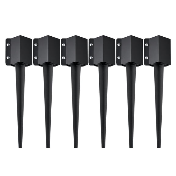 Metal Post Anchor Spikes, 6 Pack 24x4 Inch Black Powder Coated Ground Stakes for Mailbox, Deck, Fence, and Garden Railing Installation
