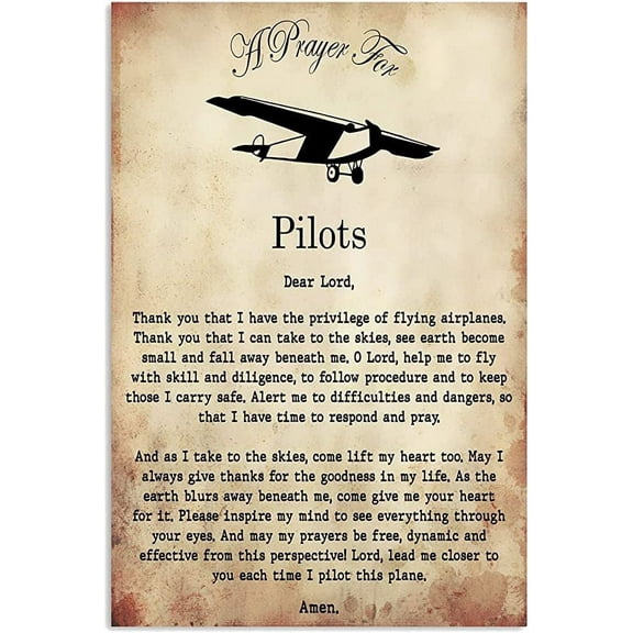 Metal Poster Plaque A Prayer For Pilots Retro Metal Tin Sign Vintage Sign For Home Decor Room Metal Decor Size: 12 x 16 inch