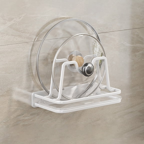 Metal Pot Lid Organizer Rack, U-Shape Pan Lid Holder for Kitchen Cabinet, Countertop or Pantry Storage, White