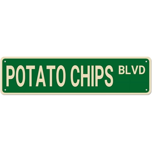 Metal Potato Chips BLVD Funny Vintage Retro Tin Signs - for Kitchen Garden Wall Hanging Home Decor 4x16Inch