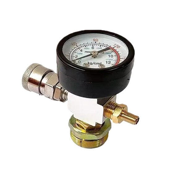 Metal Pressure Connector Adapter with Gauge, Manual Air Reservoir Fitting for Garage, Workshop and Outdoor Repair Use