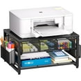 thumbnail image 1 of Metal Printer Stand for Desk with Storage Drawer and 2 Pen Holders, 2-Tier Desktop Organizer Printer Table for Home Office, Multi-Purpose Desk Organizer for Fax Machine Scanner Files(Black), 1 of 6