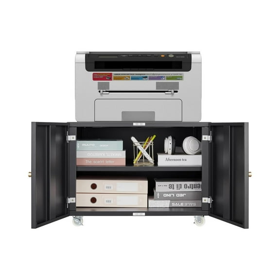 Metal Printer Stand with File Storage Cabinet, Printer Cabinet File Cabinet On Wheels with Door and Adjustable Shelf, Printer Table Stand for Home Office