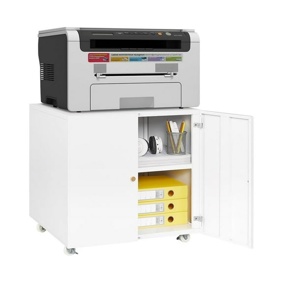 Metal Printer Stand with File Storage Cabinet, Printer Cabinet File Cabinet On Wheels with Door and Adjustable Shelf, Printer Table Stand for Home Office
