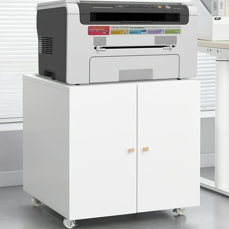 Metal Printer Table With Storage & Adjustable Partition File Cabinet - White Mobile For Office Shelf Door
