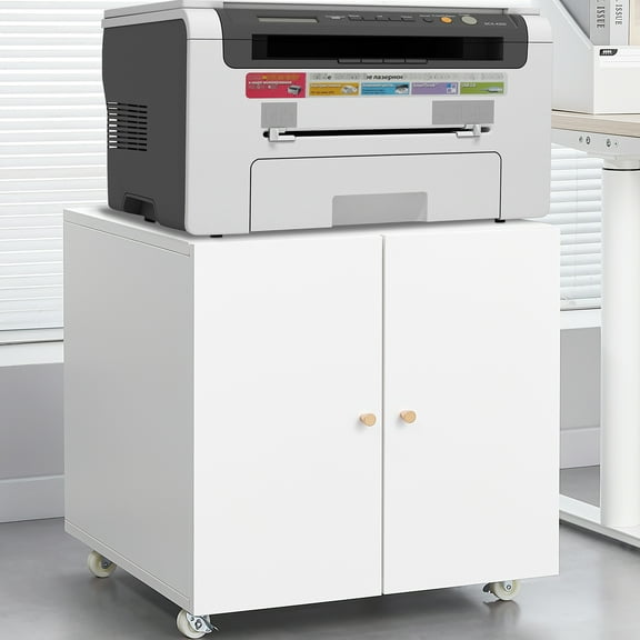 Metal Printer Table With Storage & Adjustable Partition File Cabinet - White Mobile For Office Shelf Door