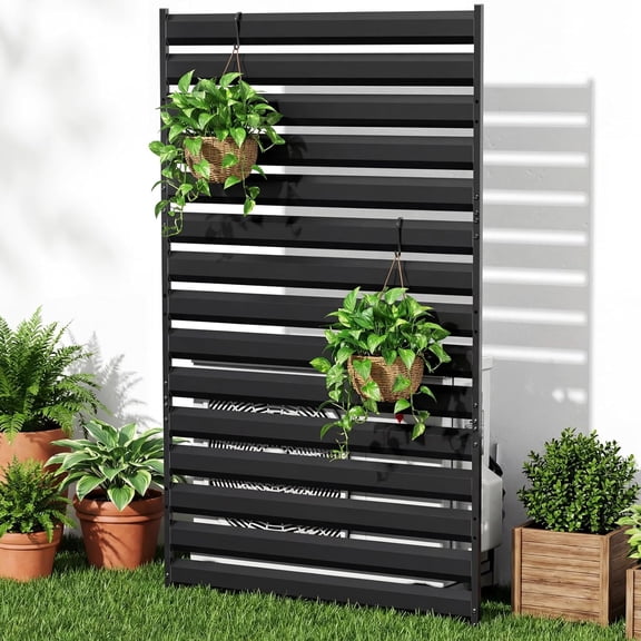 Metal Privacy Fence Panels for Outside, 63in H x 38in W Air Conditioner Fences Outdoor Black