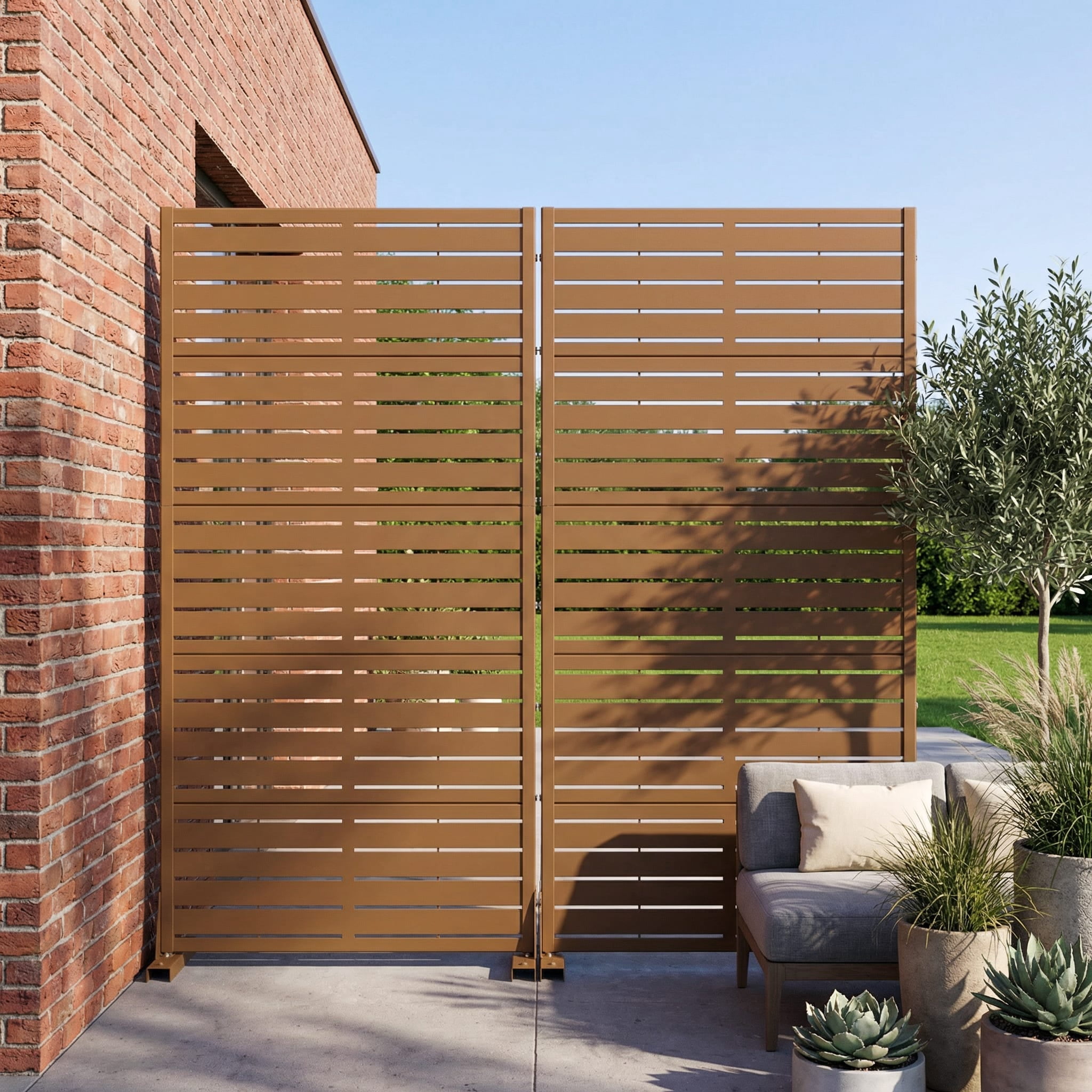 Metal Privacy Metal Screen Fence Panel Set of 2