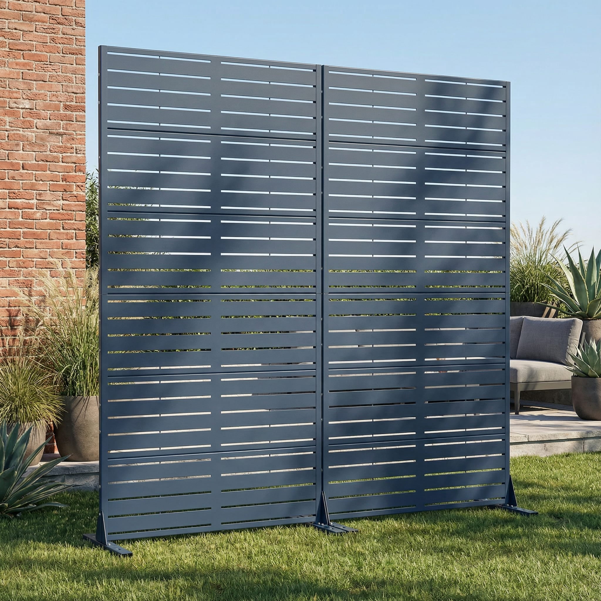 Metal Privacy Metal Screen Fence Panel Set of 2
