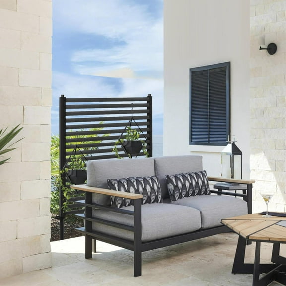 Metal Privacy Screen 2.8x4FT, Freestanding Outdoor Fence Panel for Balcony Garden, Industrial Chic Trash Bin Cover for Patio or Deck