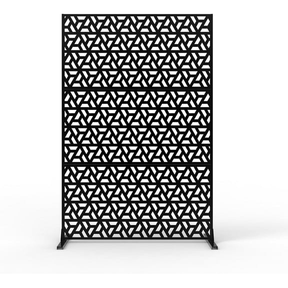 Metal Privacy Screen 72" H x 47" W, Freestanding Decorative Fence for Patio Lawn Garden Deck Balcony, 3-Panel Outdoor Divider with Stand