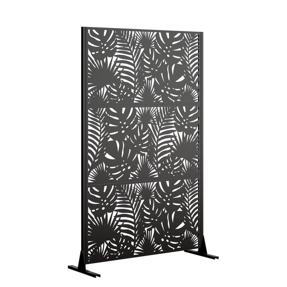 Metal Privacy Screen 72H x 46W, Freestanding Outdoor Divider with Triple-Layer Galvanized Steel and Stable Base, Portable Fence for Patio Deck Balcony Garden, Black