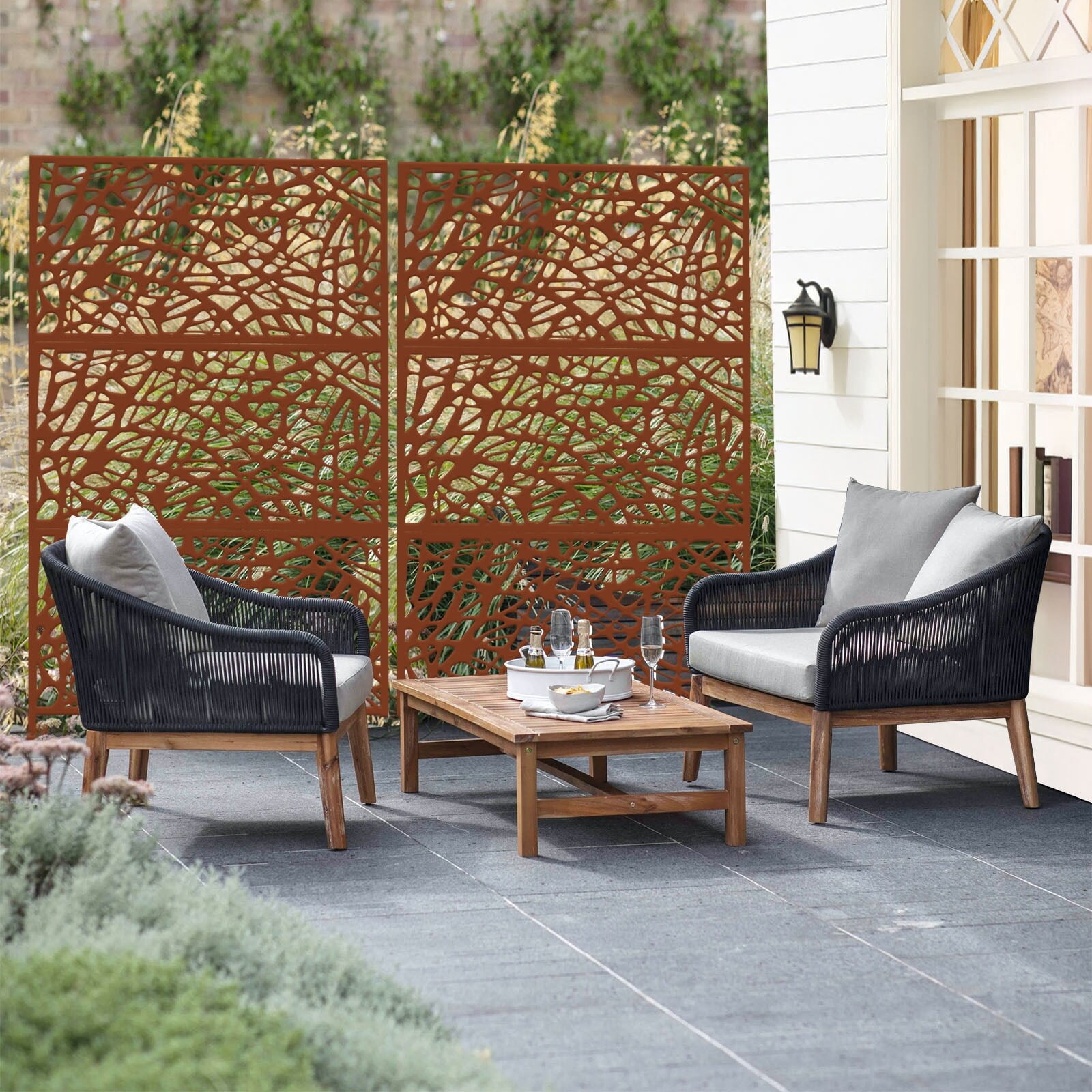 Metal Privacy Screen Free Standing Net - 76x47 Rust