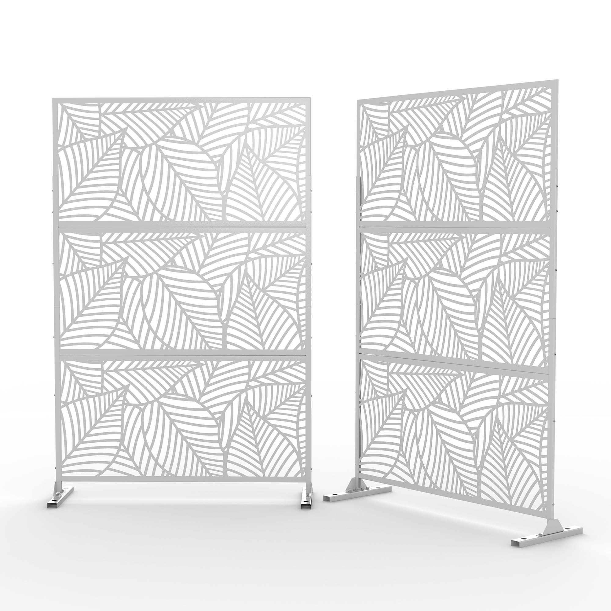 Metal Privacy Screen Free Standing Stream Leaf 76x47 White