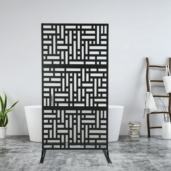 Metal Privacy Screen Outdoor Decorative Privacy Screen with Stand Freestanding Privacy Screen for Patio, Garden, Balcony, Porch Featuring Precise Laser Cut