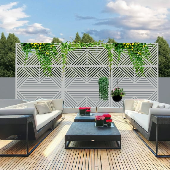 Metal Privacy Screen Wall Decoration Free Standing-6.3 ft. H X 4 ft. W Zodiac - White