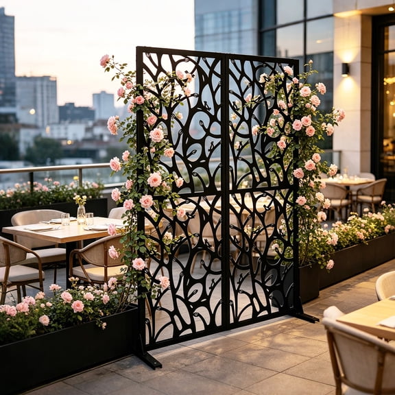 Metal Privacy Screens W3.8Ft X H6Ft Outdoor and Indoor Divider with Free Standing Decorative Privacy Screen for Balcony Patio Garden Room Divider, Black Bird Shape