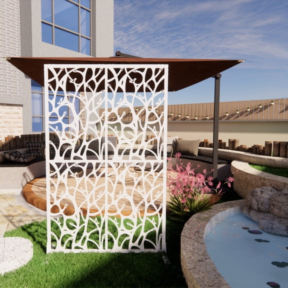 Metal Privacy Screens W3.8Ft X H6Ft Outdoor and Indoor Divider with Free Standing Decorative Privacy Screen for Balcony Patio Garden Room Divider, White Bird Shape