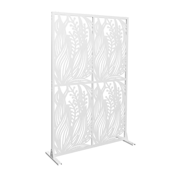 Metal Privacy Screens W3.8Ft X H6Ft Outdoor and Indoor Divider with Free Standing Decorative Privacy Screen for Balcony Patio Garden Room Divider, White Leaf Shape