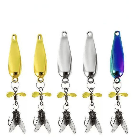 Metal Propeller Fishing Lures for Fishing, 5 Pieces Sequined Lures Fly Hooks