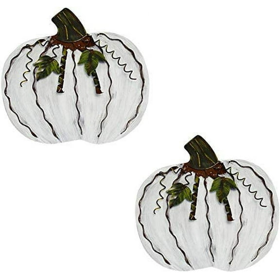 Metal Pumpkin Decoration for Home Free Standing Metal Flat Pumpkins,Set of 2, Fall Harvest DecorThanksgiving Halloween Outdoor Decoration - (White,12''H)