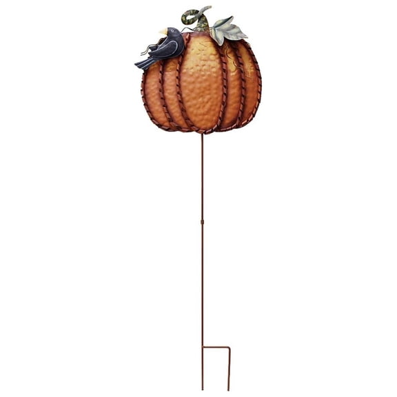 Metal Pumpkin Garden Stake 36.75", Fall Yard Decor, Autumn Thanksgiving Ornament, Outdoor Lawn Decoration, Harvest Festival Patio Ornament