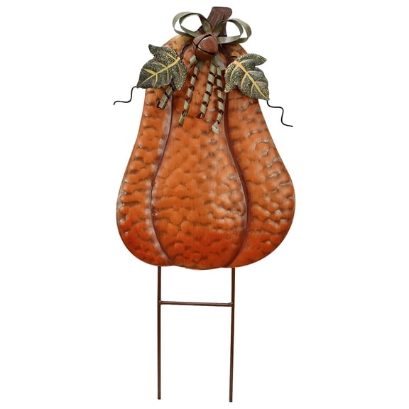 Metal Pumpkin Garden Stake - Fall Yard Decor for Thanksgiving & Harvest - Outdoor Lawn Ornament - 20 Inch Decorative Pathway Light