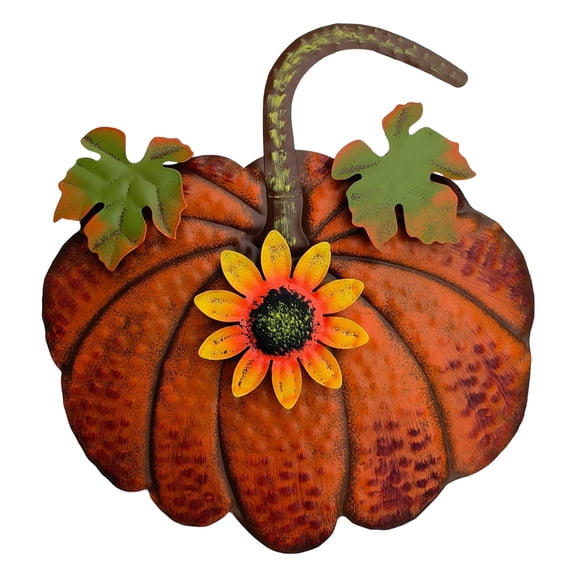 Metal Pumpkin Garden Stake – Rustic Iron Yard Sign with 3D Vines and Leaves for Fall, Halloween, and Thanksgiving Outdoor Decor