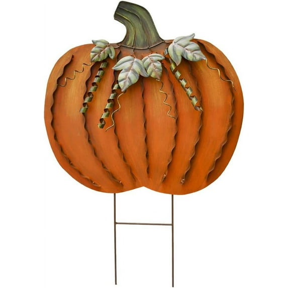 Metal Pumpkin Garden Stakes - Autumn Decorative Yard Signs - Indoor Outdoor Flower Stake Fall Lawn Ornaments Pumpkin Decoration for Harvest Halloween (26"-A)