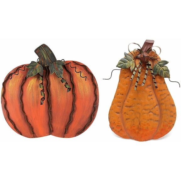 Metal Pumpkin Harvest Fall Decor S/2 Thanksgiving Halloween Outdoor Yard Decor