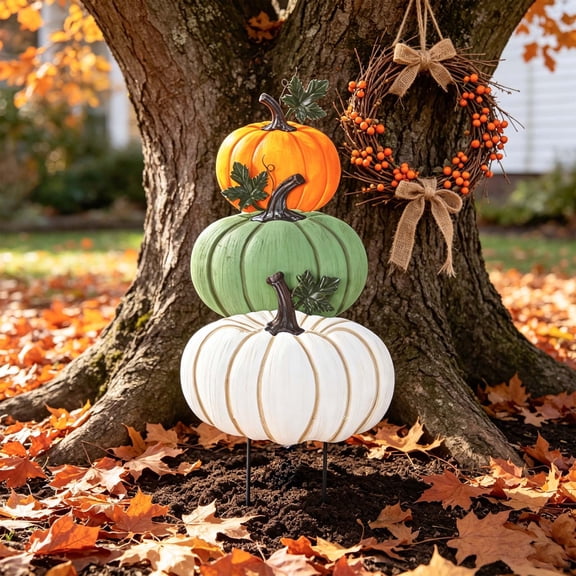 Metal Pumpkin Sculpture, Detachable Outdoor Yard Decor, Farmhouse Harvest Ornament, Rustic Garden Pathway Accent, Weather Resistant Fall Landscaping