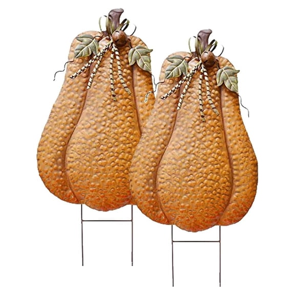 Metal Pumpkin Yard Sign - 30" Fall Decor - Rustic Pumpkins Garden Stakes - Outdoor Thanksgiving Autumn Harvest Lawn Patio Decoration (2-Pack)