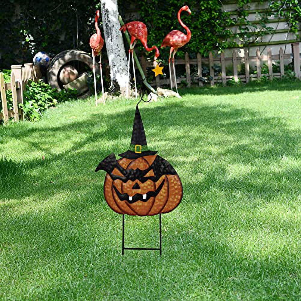 Harloon 8 Pcs Halloween Pumpkin Yard Signs Luminous Christian Pumpkin  Garden Signs with Stakes Glow in Dark Halloween Spooky Pumpkin Lawn Sign