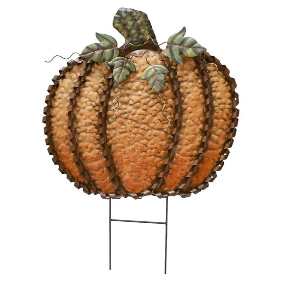 Metal Pumpkin Yard Stake 26" Fall Decor - Rustic Autumn Garden Sign, Outdoor Harvest Thanksgiving Decorations for Lawn, Porch, Patio