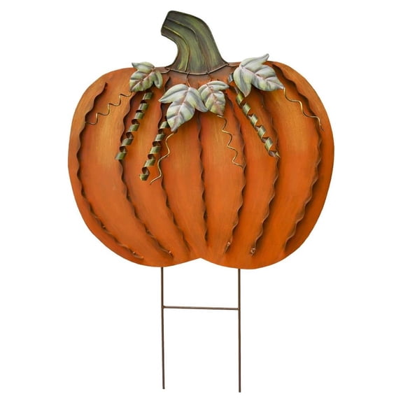 Metal Pumpkin Yard Stake 26" - Rustic Fall Decor, Outdoor Autumn Garden Sign for Thanksgiving & Harvest, Weatherproof Metal Art