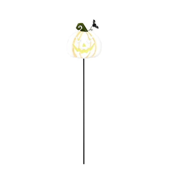 Metal Pumpkin Yard Stake White Jack O Lantern Halloween Outdoor Decoration for Front Yards