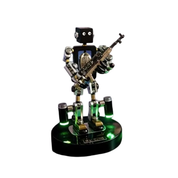 Metal Punk Robot Action Figure, Fully Articulated Metal Mecha Model, Desktop Collectible Display with Armored Weapons, Base & Dual LED Lights