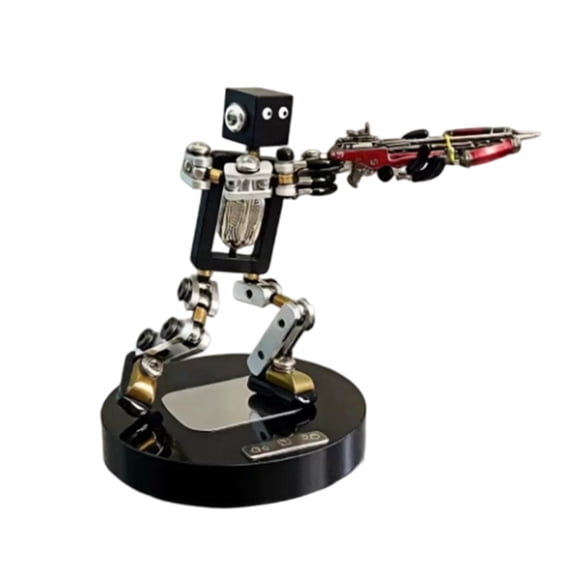 Metal Punk Robot Action Figure, Fully Articulated Metal Mecha Model, Desktop Collectible Display with Bolt, Base & Dual LED Lights