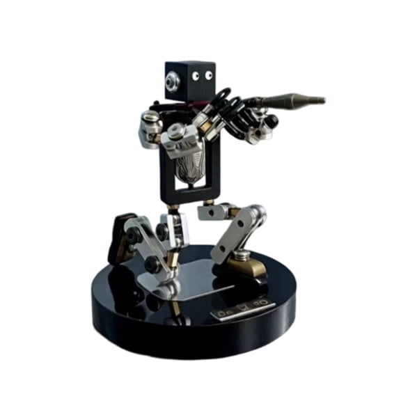 Metal Punk Robot Action Figure, Fully Articulated Metal Mecha Model, Desktop Collectible Display with Launcher, Base & Dual LED Lights