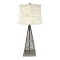 thumbnail image 1 of Metal Pyramid Base Table Lamp with Wire Design and Scripted Shade, Gray - Saltoro Sherpi, 1 of 5
