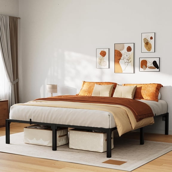 Memoryfield Metal Queen Bed Frame, 14" High Platform Bed Frame, Heavy Duty 800Lbs Capacity, No Box Spring, No Screws Needed with Reinforced Slats, Easy Assembly, Black