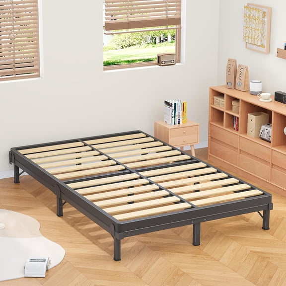 Metal Queen Bed Frame 8 Inch Heavy Duty 9-Leg Support Box Spring Compatible Tool-Free Assembly Black